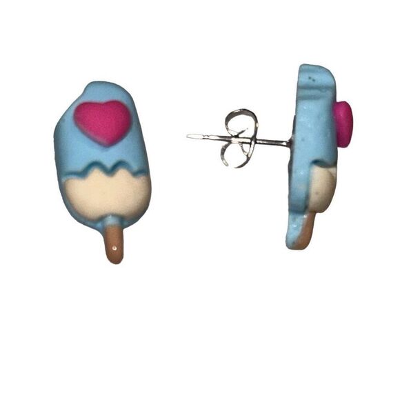 "NEW" Blue & Pink Popsicle Ice Cream Pierced Stud Earrings - Picture 2 of 6